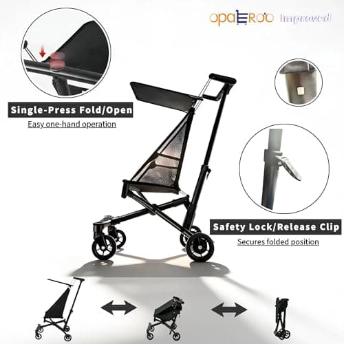 Lightweight Airplane Stroller, 2.8kg Instant Fold & Unfold Portable Pushchair, Cabin-Sized Compact Baby Stroller with Removable Cartoon Pad for Travel (0-4 Years), 4 Colors black2 — view 6