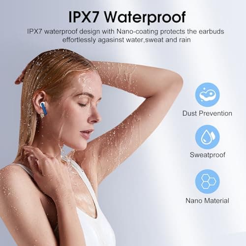 Wireless Earbuds with 6D Stereo, Bluetooth Headphones for Work, Sport Blue — view 5