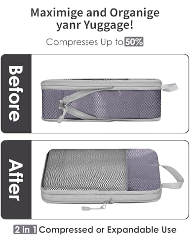 NMNGB Compression Packing Cubes for Carry on Suitcase, 6 Set Travel Luggage Packing Organizer Bag with Mesh, Extensible Luggage Suitcase, Multifunction Organisers, Grey — view 4