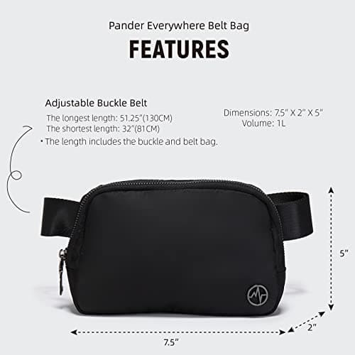 Pander Fanny Pack Everywhere Belt Bag, Bum Bag Crossbody Bags for Women Designer (Black Polyester, One Size) — view 6