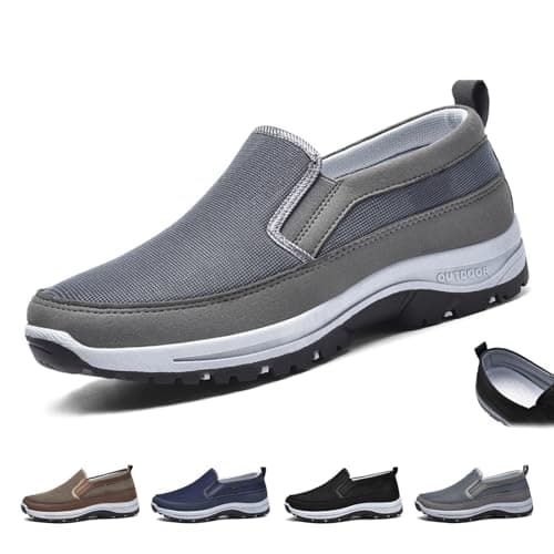 Breathable Orthopedic Travel Plimsolls, CNA Trop Shoes for Men, Orthowalkway Mens Shoes Lightweight Non Slip Comfortable Casual Walking Boat Shoes(Grey,10 UK)