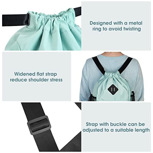 WANDF Drawstring Backpack Sports Gym Bag with Shoes Compartment, Water-Resistant String Backpack Cinch for Women Men (Mint Green,Medium) — view 3