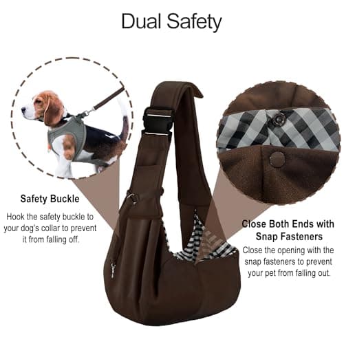 PETLOFT Puppy Sling, Dog Sling, Cat Sling, Adjustable Puppy Sling Carrier with Collar Hook for Small Pets up to 4.5kg, Brown — view 4