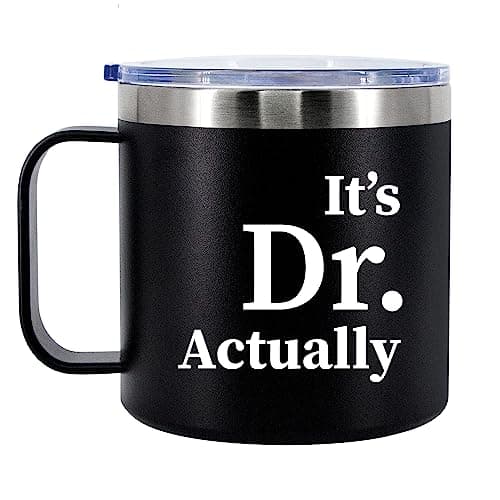 Panvola It's Dr Actually Doctor Insulated Coffee Mug 14oz With Handle And Lid New PhD Student Graduation Physician 304 Stainless Steel Double Wall Vacuum Insulated Tumbler Camping Travel Thermal Cups