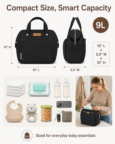 FHELAD Small Diaper bag,Diaper Bag for Toddlers,Mini Tote for Shopping Walking,Compact Backpack for Travel, Black1, Compact — view 2