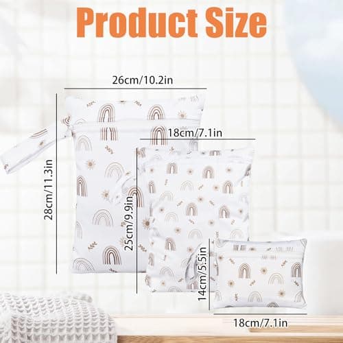 GIEEU 3 Pcs Wet Bag, Reusable Nappy Bags,Waterproof Wet Dry Bag,Diaper Cloth Bags with Zipper for Baby Travel Beach Camping Gym Swimming — view 4