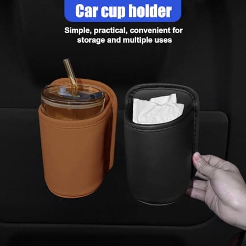 UHANBUT Leather Car Cup Holder, Hanging Back Seat Bottle Holder, Orange — view 5