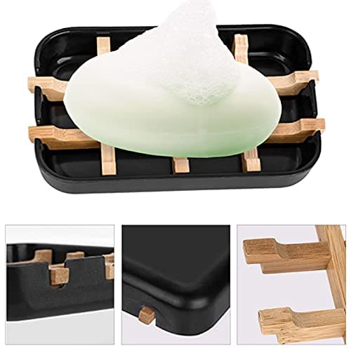 VEGCOO Bamboo soap holder, Natural Bamboo Soap Dish with Drainage Storage Holder, Durable Anti-Mould Natural Soap Box Soap Saver for Shower, Bathroom, Kitchen and Wash Basin (1 Pack Black) — view 3
