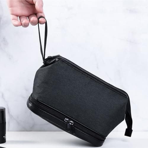 Goaste 2 Pack Toiletry Bag for Men, Hanging Travel Organizer Dopp Kit, Water Resistant Shaving Bag with Large Capacity, Double Space Storage Shower Bag with Divider for Traveling, Sports, Black, Grey, — view 5