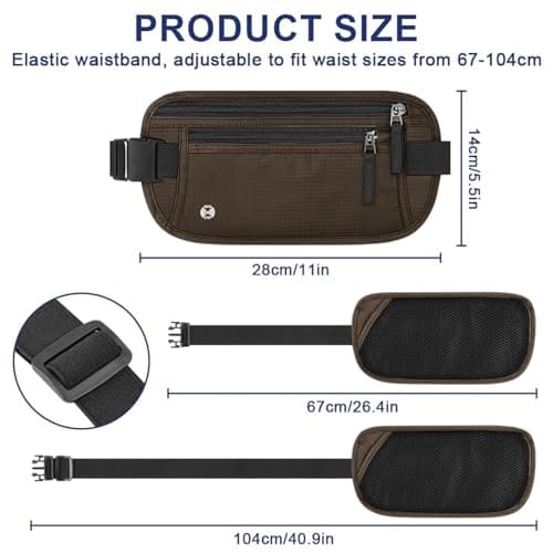 Aucuu Travel Money Belt with RFID Blocking, Ultra-Thin Passport Holder for Travel, Waist Pack Anti Theft, Hidden Travel Wallet Under Clothes to Protect Cash, Credit Cards Passport for Women, Men — view 2