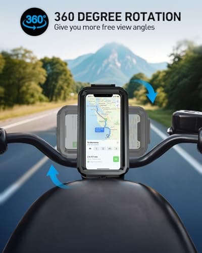LUROON Motorbike Phone Holder Waterproof, Universal 360° Rotation Bicycle Motorcycle Phone Mount Anti Vibration Holder for Bike with Touch Screen for 5.5" to 7.0" Smartphones — view 4