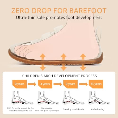 STQ KIDS Boys Girls Trainers Toddler Wide Toe Box School Shoes Zero Drop Barefoot First Walking Shoe Lightweight Non Slip Kid Running Tennis Sneaker Beige White 7 UK Toddler — view 5