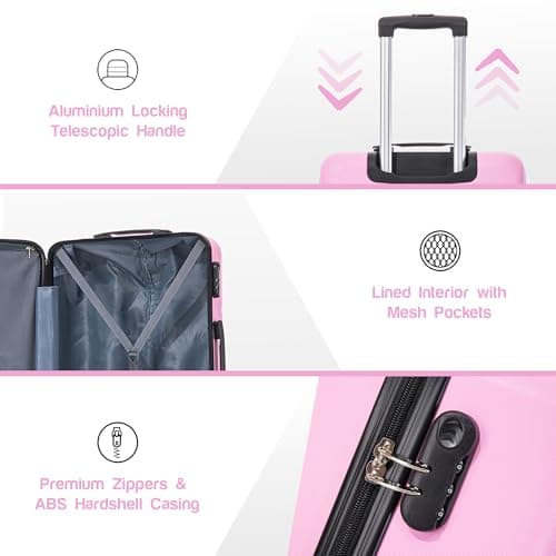 Aerostar 20” Lightweight Small Hard Suitcase Cabin Hand Luggage 4 Spinner Wheels Carry On 55x35x20 | Accepted on All Airlines easyjet, RyanAir, British Airways, Emirates & More (Pink, 35 Litre) — view 3