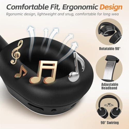 MMWOWARTS Hybrid Active Noise Cancelling Bluetooth Headphones,Bluetooth 6.0 Over Ear Wireless Headphones with 120H Playtime, Hi-Res Audio, Deep Bass, Memory Foam Ear Cups for Home Office Travel — view 3