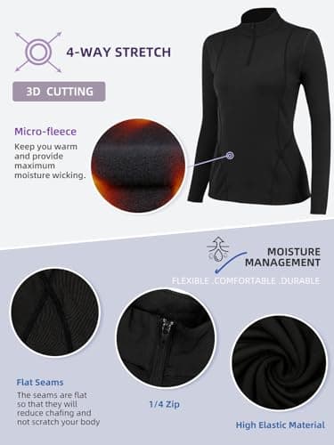 TERODACO Base Layer Women Half Zip Ski Thermal Tops 02513 Black M — view 5
