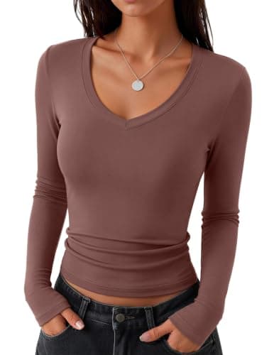 Zeagoo Ladies Long Sleeve Tops V Neck Causal T Shirts Basic Stretch Tee