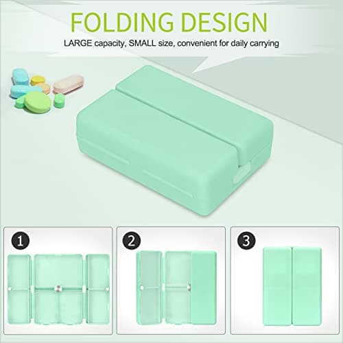 FYY 7 Day Pill Organiser, Travel Tablet Box, [Foldable Design] Weekly Medication Case, Portable Daily Supplements Storage Organizer for Vitamins, Cod Liver Oil, Small-Mint Green — view 3