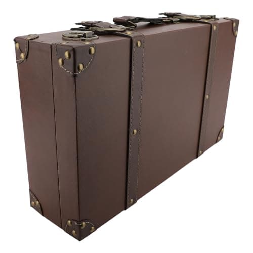 Jenivaint Vintage Leather Suitcase with Lock, European Style Storage Box — view 3