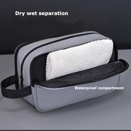 Travel Toiletry Bag for Men, Medium PU Water-Resistant Wash Bag,Grey — view 5