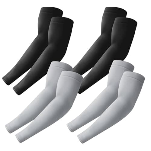 PFFY 4 Pairs Arm Sleeves Cooling UV Protection Compression, Black*2 + Grey*2, One size