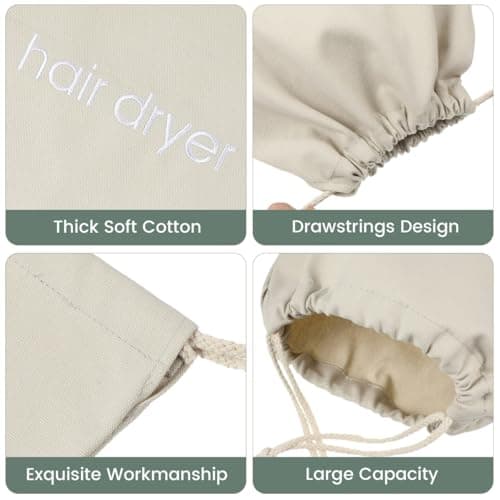 Minkissy Hair Dryer Bags Drawstring Bag for Travel Bathroom Storage Light Grey Canvas Drawstring Pouch Protective Dustproof Organizer for Hotel Guest Room and Home Use 33x30cm — view 5