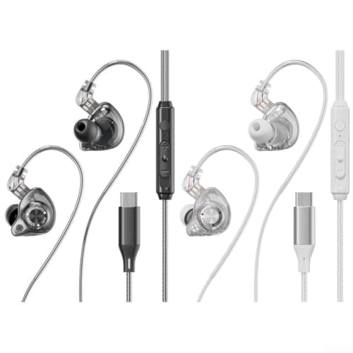 LatoYard Detachable for HiFi IEM USB C Earbuds with Volume Control - Noise Isolating Wired in Ear Headphones for Clear Calls Music - 1.2m Free Black Silver Cord(White) — view 3