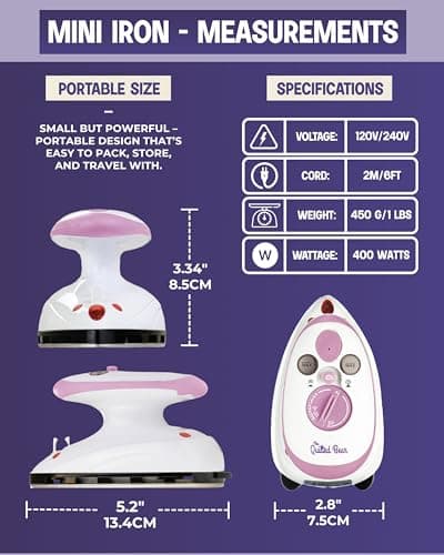 The Quilted Bear Premium Mini Iron and Portable Ironing Mat Bundle, Pink — view 2