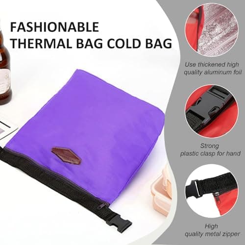 Insulated Lunch Bags Leakproof Small Cooler Bag with Buckle Clasp ＆ Handle Waterproof Thermal Bag Portable Cool Keep Foods Warm/Cool for 2-4 Hours for School Picnic Travel Purple — view 3