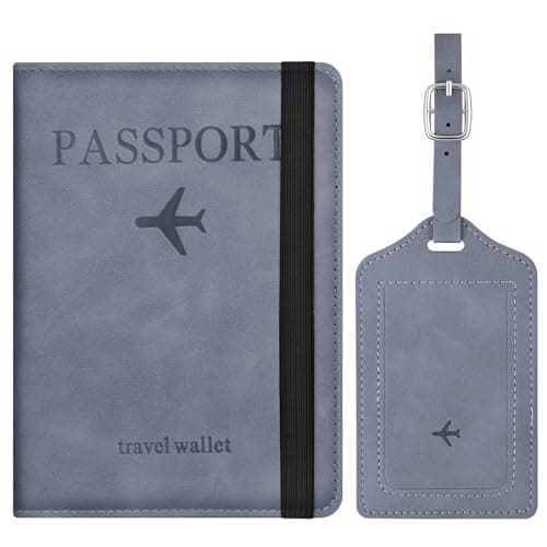 APXEL Passport Cover and Suitcase Tag Set, PU Leather Passport Covers