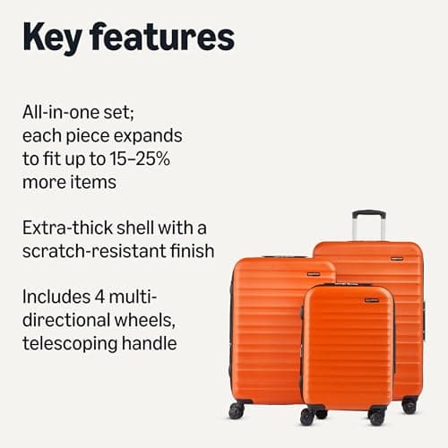 Amazon Basics Hard Shell Luggage Set (Small + Medium + Large) - Expandable ABS Travel Luggage with 4 Double Spinner Wheels - Scratch Resistant and Lightweight Construction - Burnt Orange — view 2