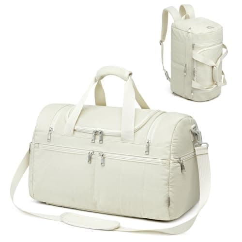 G4Free 45L Travel Duffle Bag for Women Men, 3 in 1 Duffel Bags with Shoes Compartment Gym Backpack for Weekender Overnight, Beige