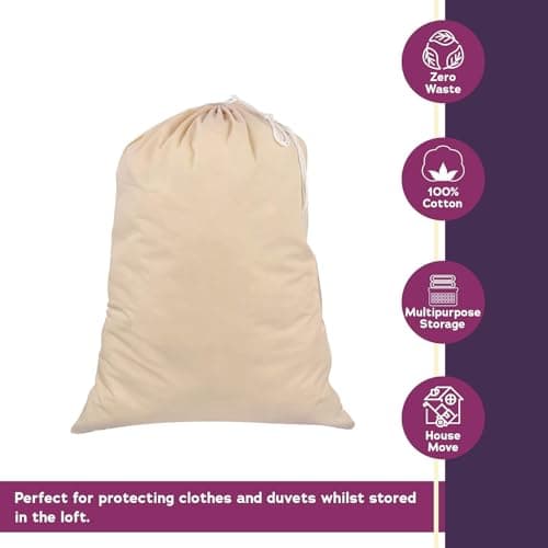 Sweet Needle Heavy Duty Extra Large Laundry Storage Shopping Bag, 71x91 CM (28x36 IN) 75L - 100% Cotton, Highly durable, Draw-cord with cord-lock, Machine Wash and reusable Travel Bags — view 3