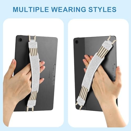 HoYiXi Universal Soft Elastic Hand Strap for 9-11'' eReaders & Fire Tablet, Compatible with Fire HD 10/iPad 9.7 /iPad Mini/Galaxy Tab A8 A9/Huawei,Hand Strap Finger Grip Holder,Silver glitter — view 5