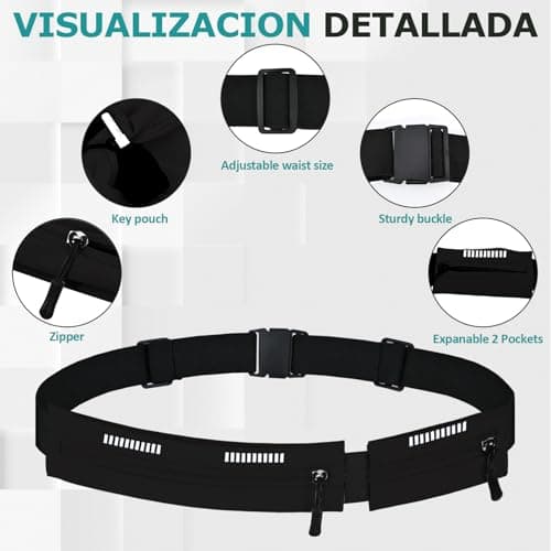 Running Belt Waist Bag, Orange, Dual Zip Pockets, Adjustable Elastic Strap with Reflective Strips (Black) — view 5