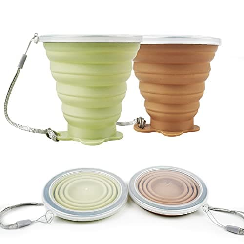 ddLUCK Silicone Foldable Cups, Travel Camping Mug with Plastic Sealing Lid