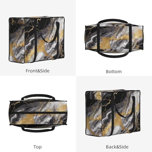Heavy Duty Storage Tote With Zippers, Waterproof Large Moving Bags For Space Saving Black White Gold Foil Marble Storage Bags For Clothes, Bedding, Laundry & Home Organization — view 2