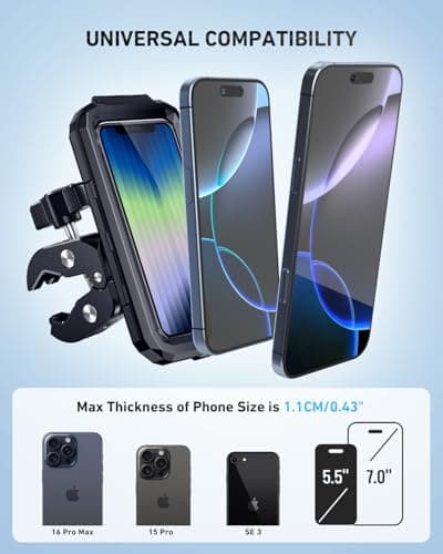 LUROON Motorbike Phone Holder Waterproof, Universal 360° Rotation Bicycle Motorcycle Phone Mount Anti Vibration Holder for Bike with Touch Screen for 5.5" to 7.0" Smartphones — view 6