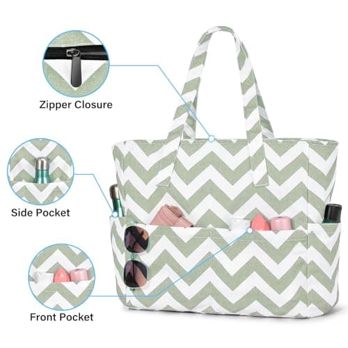 oscaurt Beach Bag Waterproof Beach Bags with 8 Pockets Tote Bag for Women Holiday Bags Lightweight Travel Bag Handbags for Pool Work Gym Shopping Bag Gifts for Women — view 3