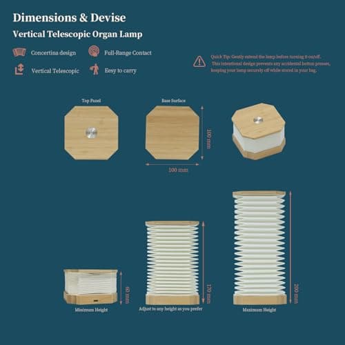GanSan Portable Camping Lamp Foldable Bamboo Light, USB-C Rechargeable for Tent, Travel, Hiking & Emergency Compact Cordless Lamp — view 2
