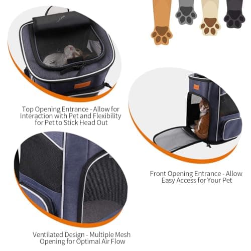 Morpilot® Cat Carrier Backpack, Foldable Pet Carrier Backpack for Cats and Small Dogs, Dog Backpack Carrier with Ventilated Design Inner Safety Strap, Puppy Carrier Bag for Travel Camping Hiking Blue — view 6
