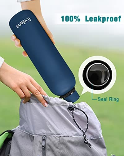 Exllena Insulated Water Bottles 750ml with Clip, Double Wall Vacuum Drinks Bottle Keeps Drinks Cold 24 Hrs/Hot 12 Hrs, Stainless Steel Water Bottle BPA Free (Dark Blue) — view 6