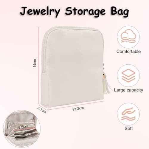 Adiwo Women Jewelry Storage Bag, 6 Layer Jewellery Accessories Pouches, Travel Jewellery Organiser with Zipper, PU Leather, Mini Portable Jewelry Pouch for Trip, for Rings Necklaces Earrings, Beige — view 2