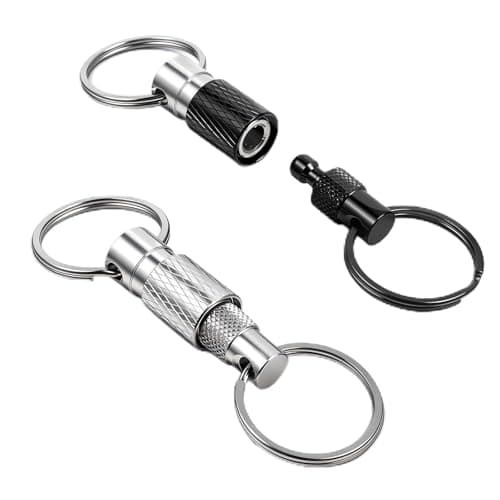 Psiriol 2 Pack Quick Release Keychain for Men, Detachable Key Ring Disconnect Keychain with 2 Split Rings, Metal Safety Keychains Heavy Duty Car Key Holder for Car Purse Bag Accessories