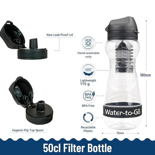 Water-to-Go Leakproof Water Filter Bottle & Purifier, 500ml, Black — view 5