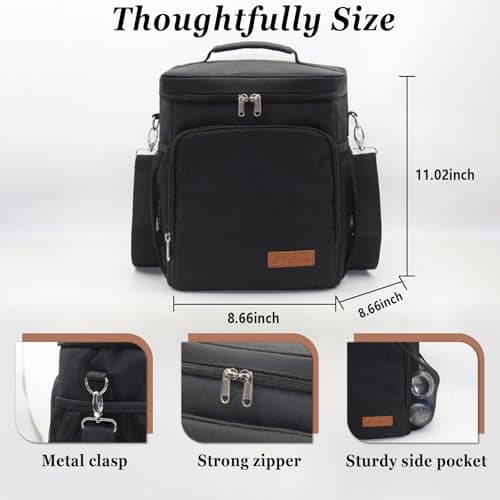 TuErcao Small Soft Cooler, 18 Can Cooler Box for Men Work Camping Beach Travel, Leakproof Portable Lightweight Collapsible Ice Chest with Shoulder Strap, Insulated CoolerBag for Road Trip Car, Black — view 3