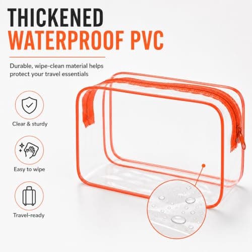 2PCS Clear Toiletry Bags, Waterproof Travel Makeup Organiser, Orange — view 2
