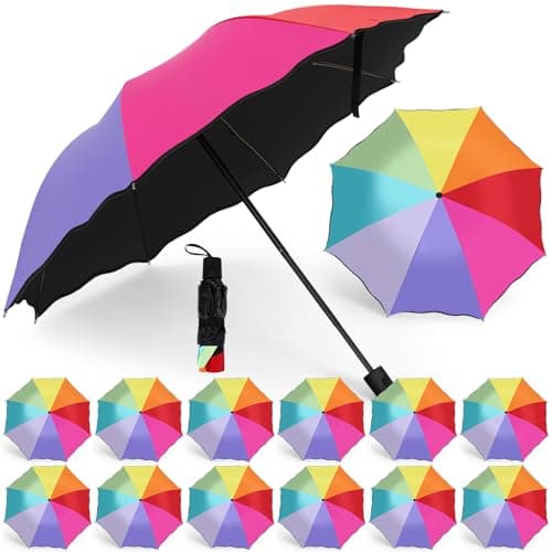 Cunno 12 Pieces Rainbow Umbrella Portable Tri Folded 8 Ribs Travel Umbrella Windproof Compact Collapsible for Women Men Kids Rain Travel