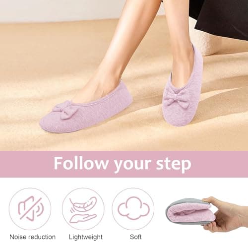 OFFCUP Women's Slippers, Memory Foam Lightweight Terry Towelling Slippers, Cosy Ballerinas Slippers, Foldable Ballerinas, Indoor Non-Slip Cotton Warm Slippers, Large — view 4