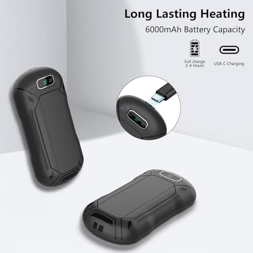 Hand Warmers Rechargeable 2 Pack, 6000mAh Portable Electric Pocket Hand Warmer Ultra-Thin Reusable Handwarmers with 3 Heat Levels for Outdoor/Indoor Winter Sports Gifts for Men, Women,Black — view 4