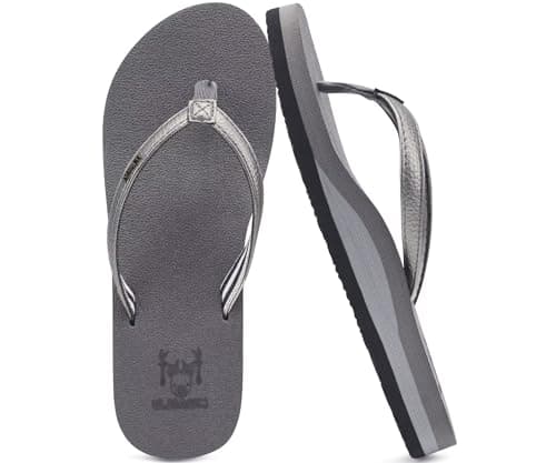 KuaiLu Flip Flops Women Fabric Arch Support Sandals Beach Thong Grey 6